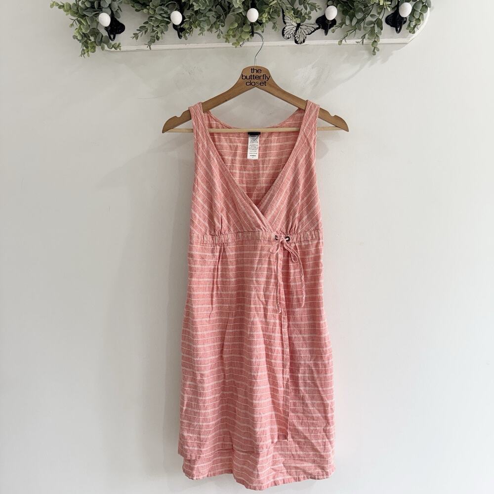 Patagonia Sz 2 Dress Sleeveless Wrap Crossover Hemp Cotton Striped Peach White